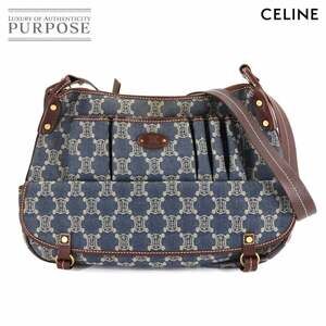 Celine Macadam Shoulder Bag Denim Leather Blue Brown
